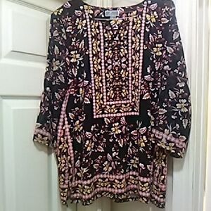 JM Collection Black and Yellow Floral Top